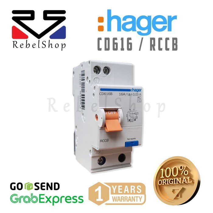 Hager RCCB / ELCB 2P 16A Type CD616B - Sensitivy 30mA AC