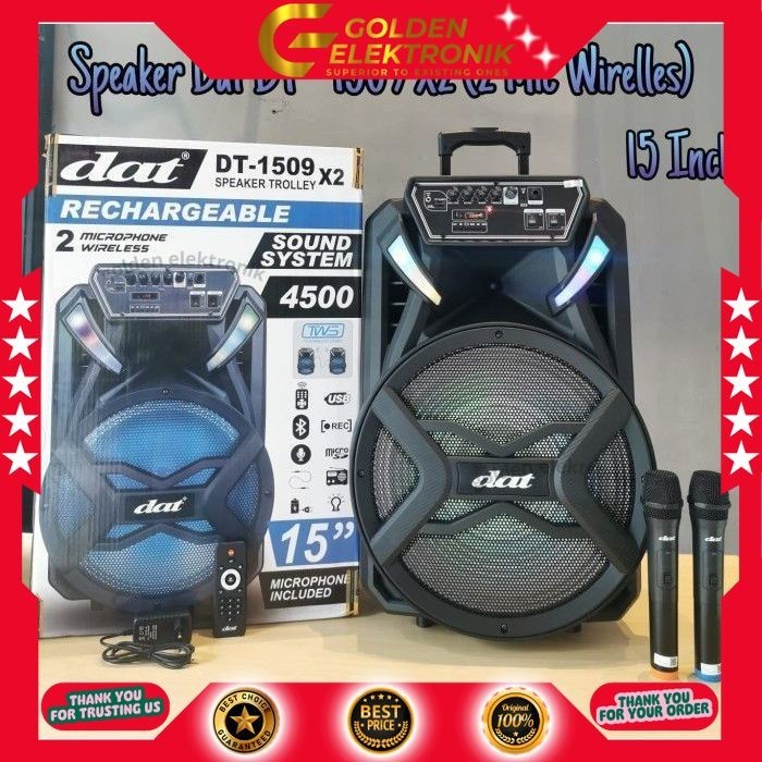 SPEAKER PORTABLE DAT DT1509 X2 LED PARTY DT 1509 DT-1509 PORTABLE SPEAKER SPEAKER TROLLEY DAT