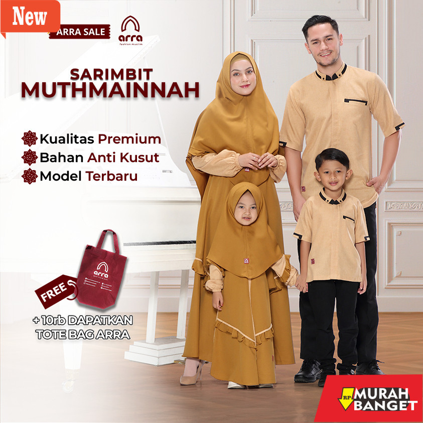 Gamis wanita untuk lebaran- Arra - Sarimbit Muthmainnah Set Keluarga (Koko, Gamis, Kerudung) Warna M