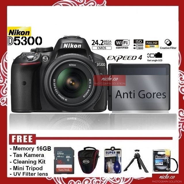 [NEW] KAMERA NIKON D5300 + LENSA KIT 18-55MM VR Wi-Fi - GARANSI 1 TAHUN - CAMERA DSLR d5200 d3500
