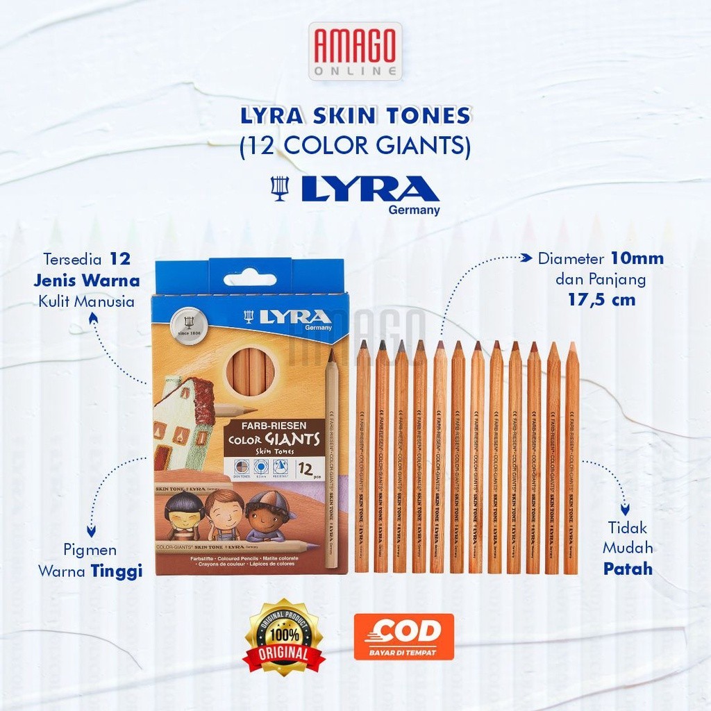 

LYRA Skin Tones 12 Pcs Color Giants Pro Natura Skin Tone Set Warna Pensil Pencils Paint Painting Colour Kulit 3931124