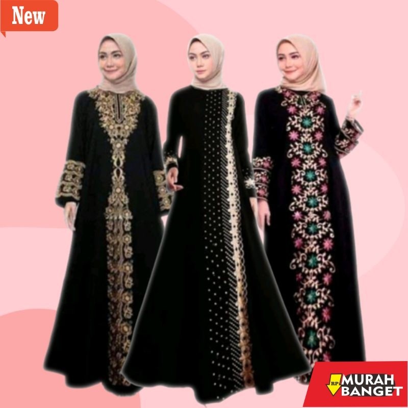 Baju lebaran ala Timur Tengah- ABAYA HITAM TURKEY BORDIR ARAB SAUDI ELEGAN MODEL TERBARU MEWAH GAMIS