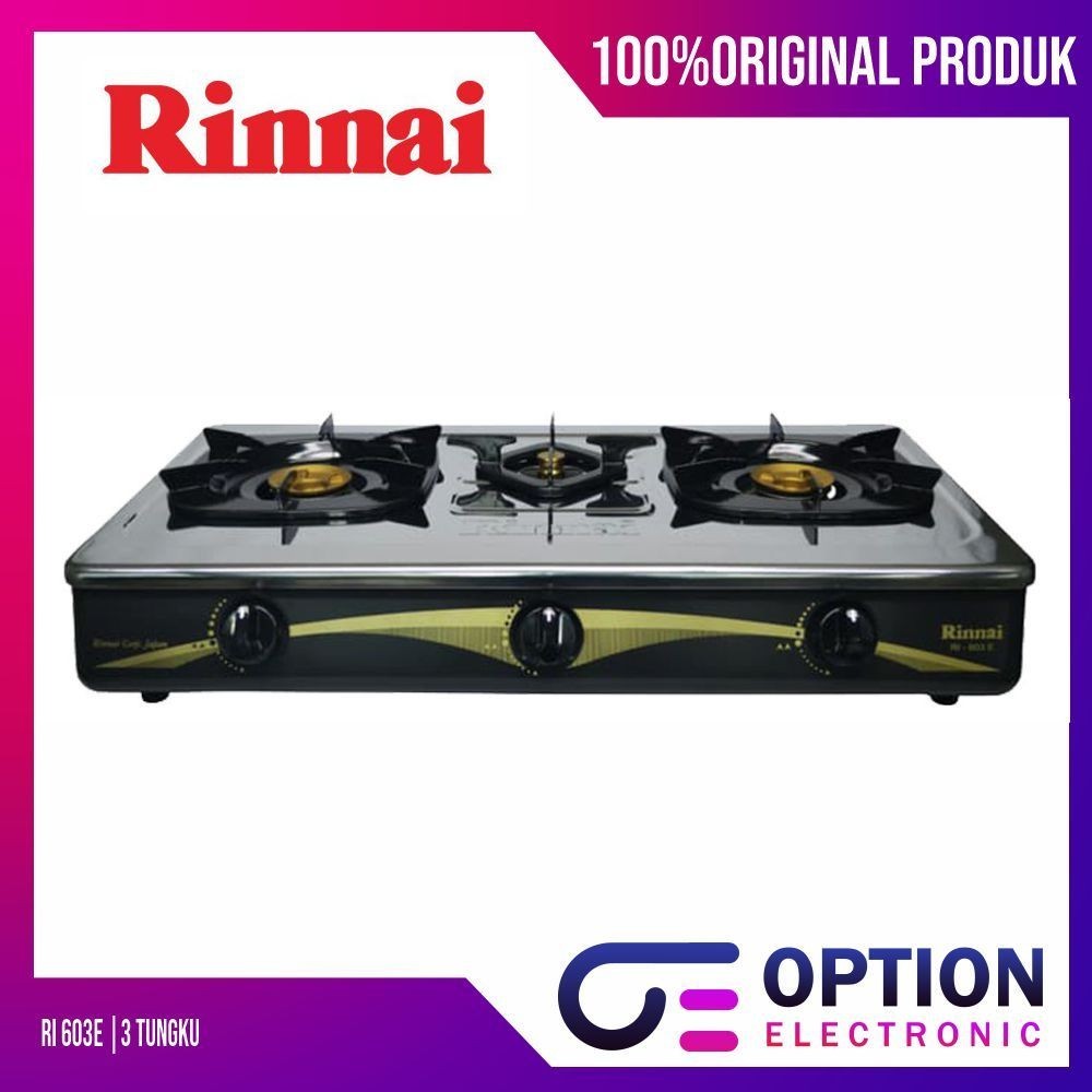 RINNAI RI-603E / 603E / RI603 / RI 603 E KOMPOR GAS 3 TUNGKU CLEAN SERIES - GARANSI RESMI