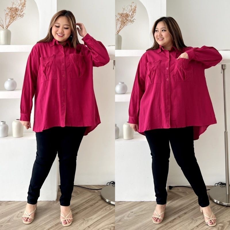 kemeja crinkle big size KK ld 120 - 140 cm/atasan kemeja jumbo crinkle ld120-ld 140cm terlaris