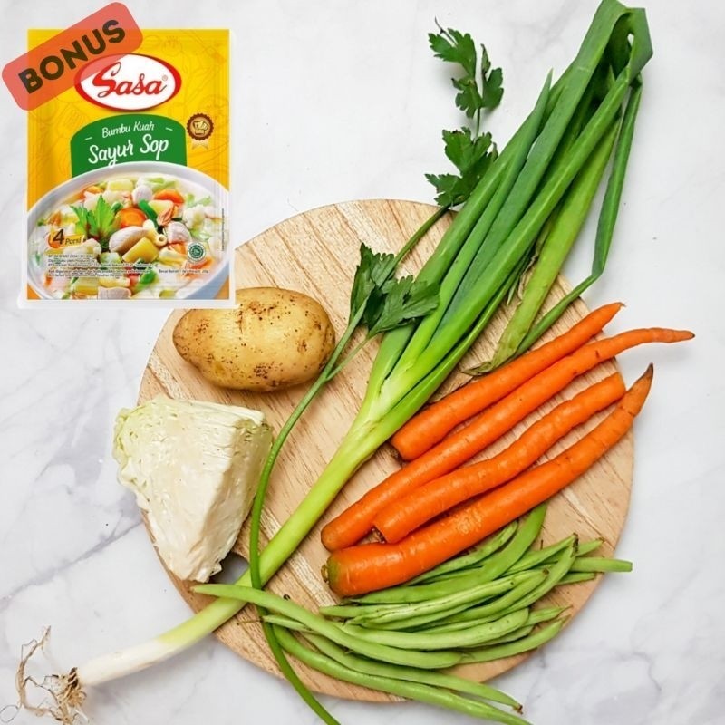 

KIRIM INSTAN Paketan Sayur Sop 500gr BONUS SASA Bumbu Kuah Sayur Sop