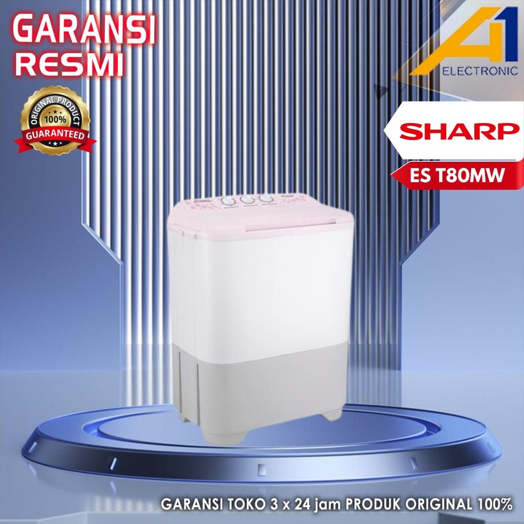 Mesin Cuci SHARP EST80MW / EST 80MW / ES T80MW Twin Tub 2 Tabung 8 kg