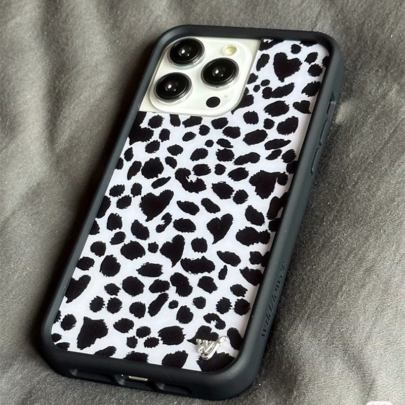 ！ Wildflower Dalmatian wf Phone Case For iPhone 16 15 14 Plus 12 13 Pro Max Black leopard print Acry