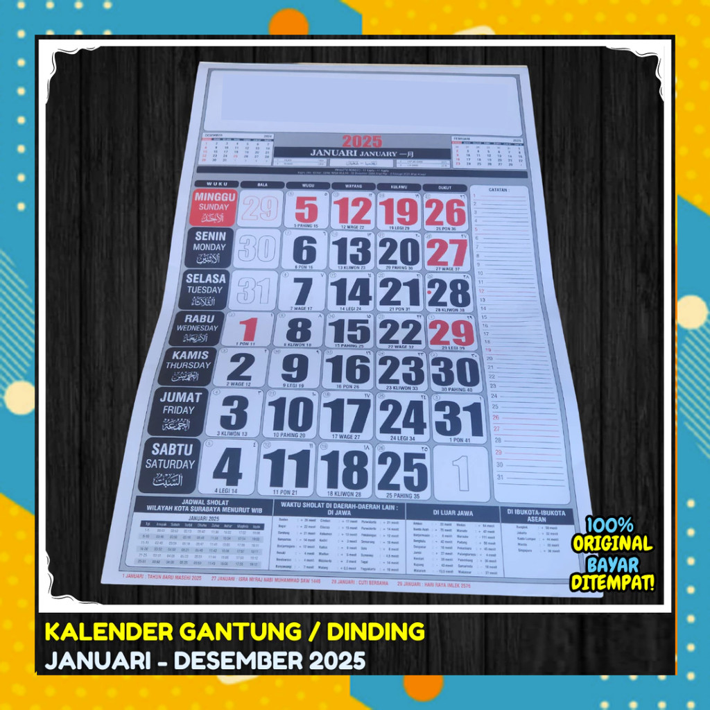 

Kalender BULANAN 2025 Gantung Dinding Tembok 12 Lembar Ukuran Besar 32 x 48 CM Polos Dekorasi TG0254C2