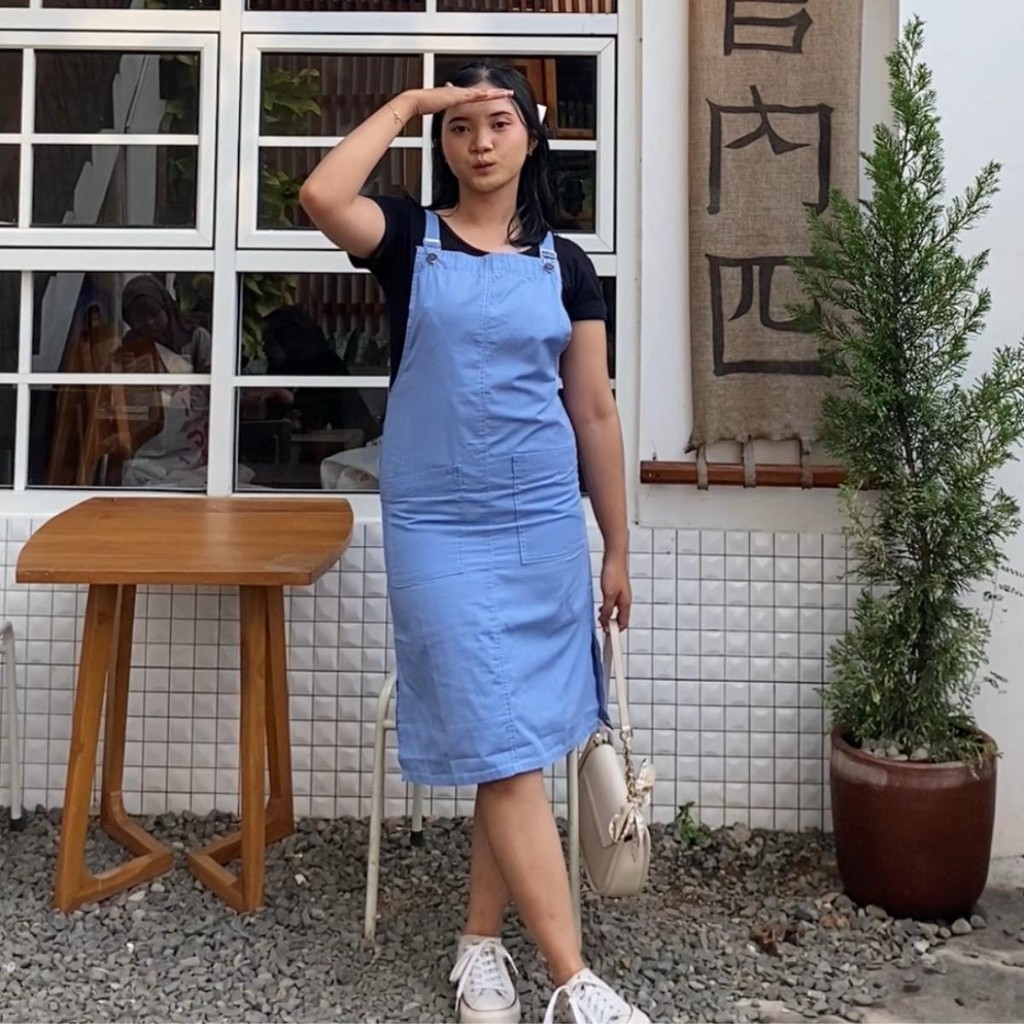 Ranafa - overall saku 7/8 - overall wanita midi - overall jeans Denim Panjang Pendek Dress overall  