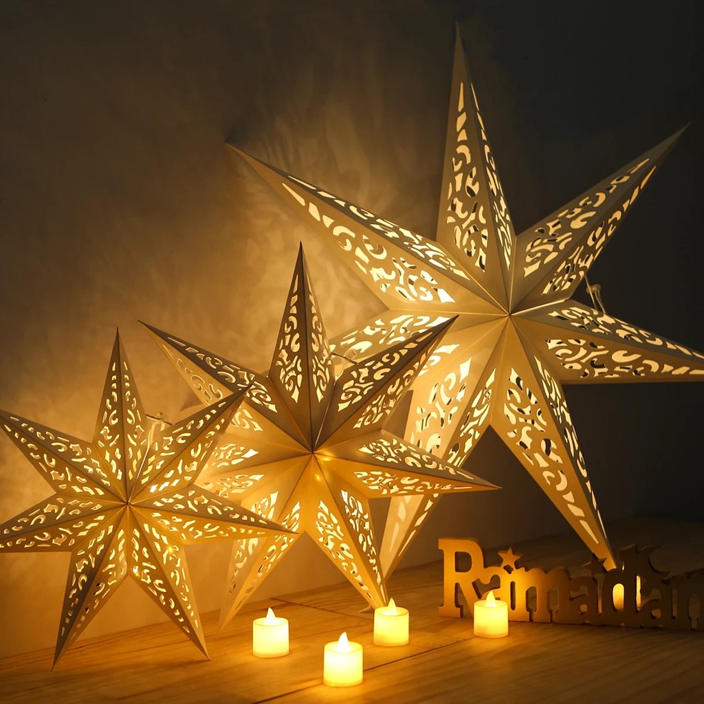 

30-75cm Hollow Star Hanging Pendant Eid Mubarak Ramadan Decoration 2025 Christmas Decor Islamic Muslim Party Ramadan Kareem