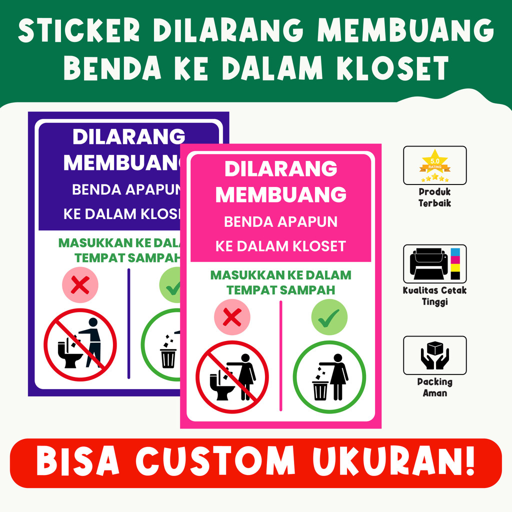

Sticker Dilarang Membuang Benda ke Dalam Kloset – Pengingat Toilet, Bahan Vinyl, Anti Air, Cetak HD