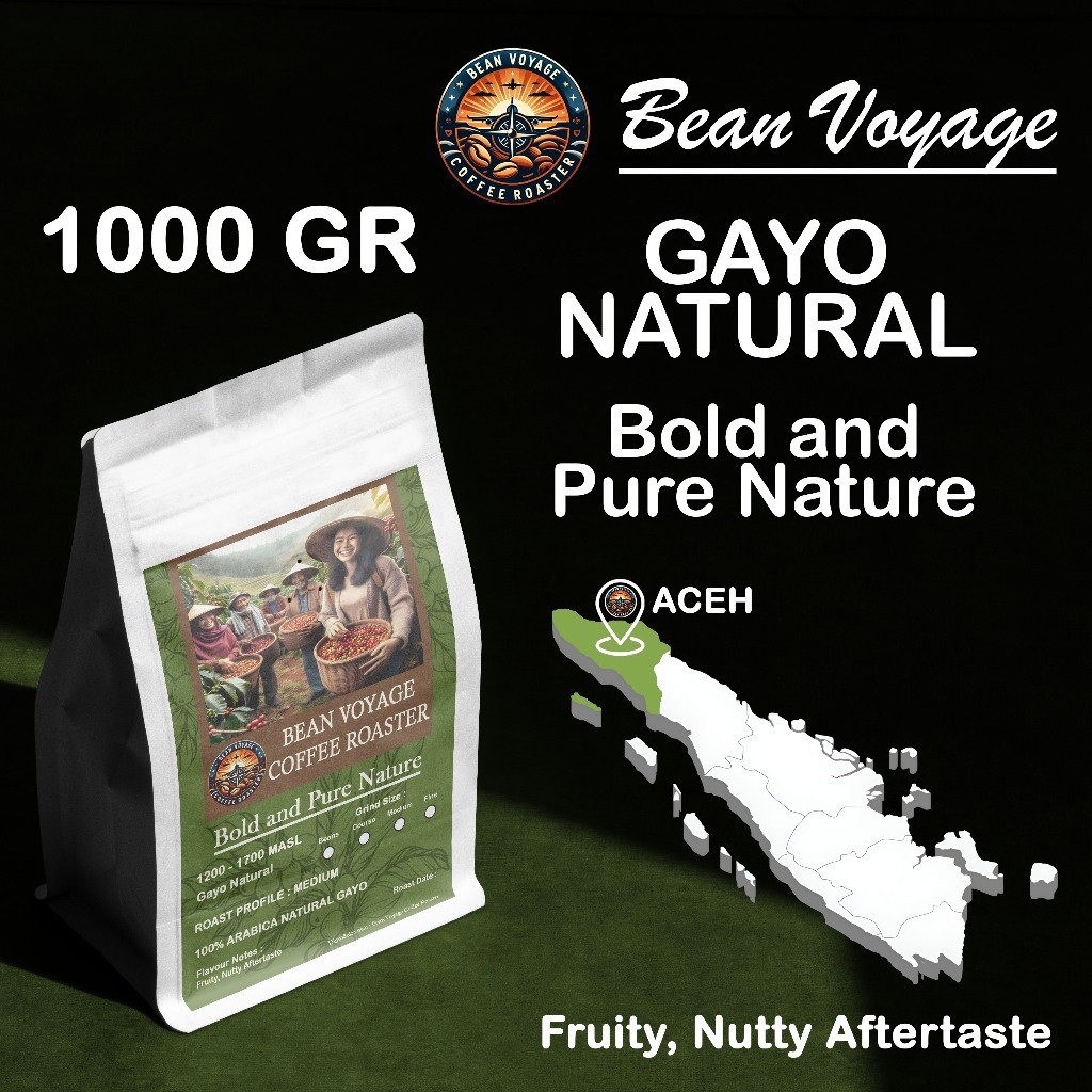 

Bean Voyage Biji Kopi Arabika Gayo Natural Specialty Bubuk Roast Beans Full Arabica Coffee 1kg