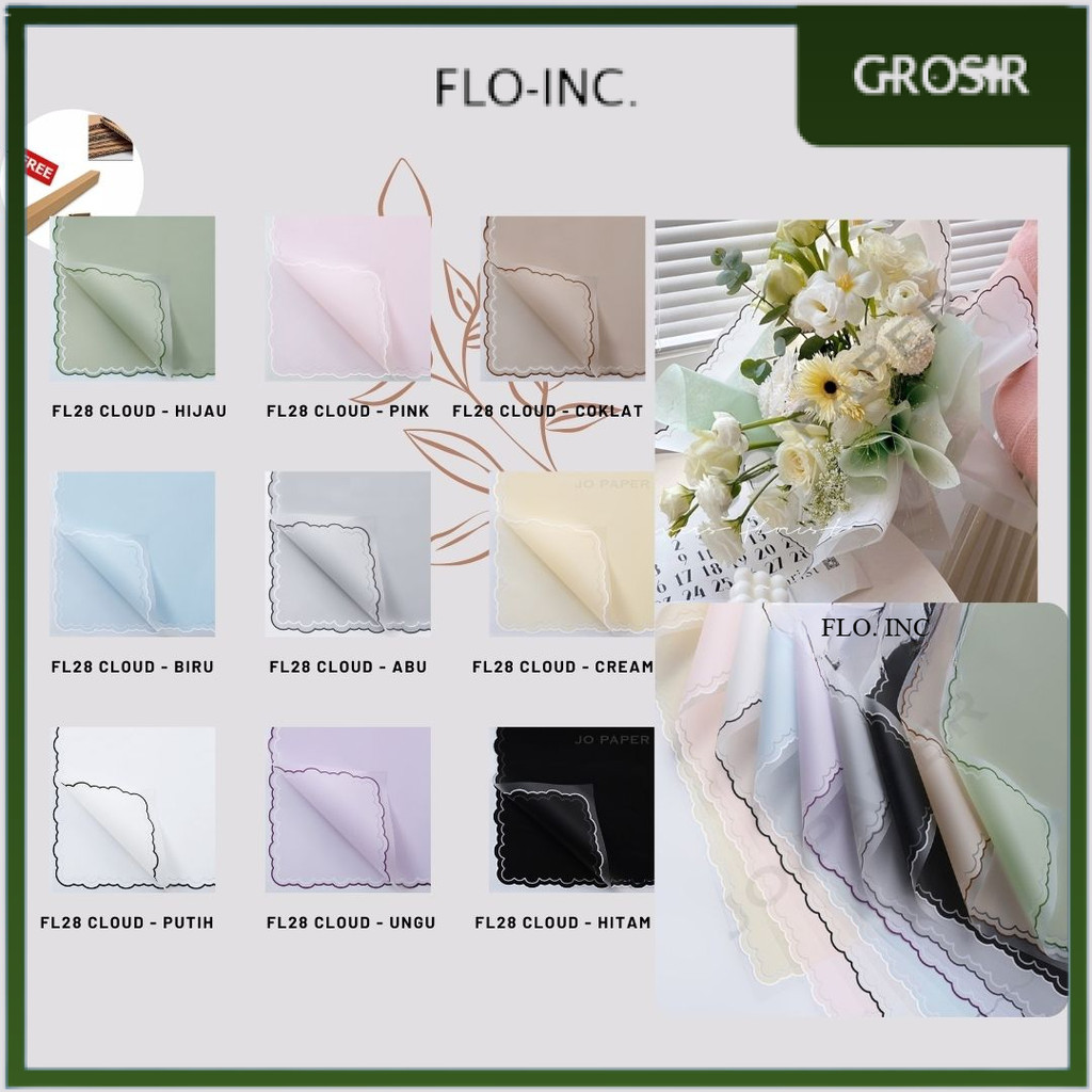 

FLO-INC. - (5 LEMBAR) - FL28 CLOUD Kertas Bunga Paper Buket Motif Frame List Awan Cloud Kado Transparan Florist Cellophane