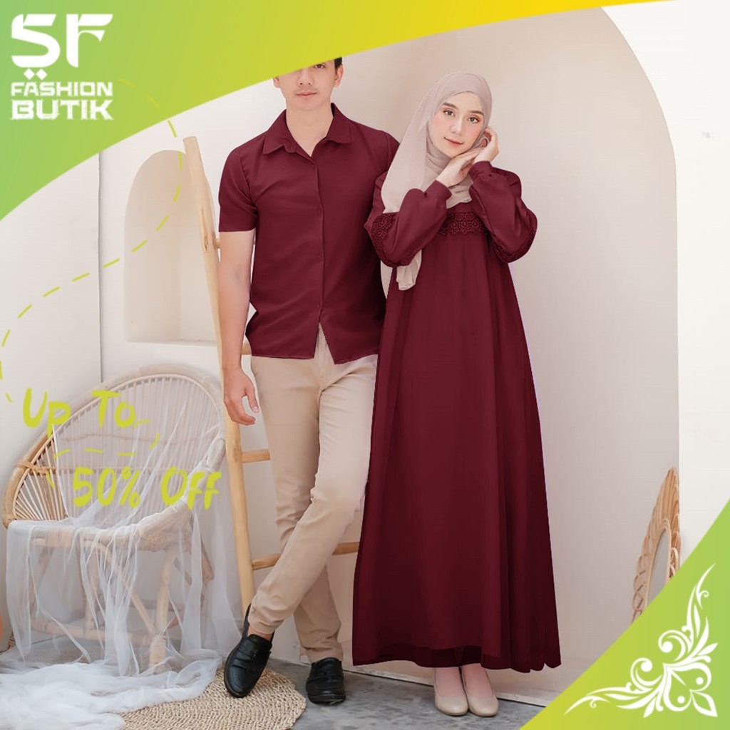 Novita SF Fashion Butik Outfit - Zoya Couple Baju Pasangan Cp Dress Gamis Set Kemeja Muslim Lebaran 