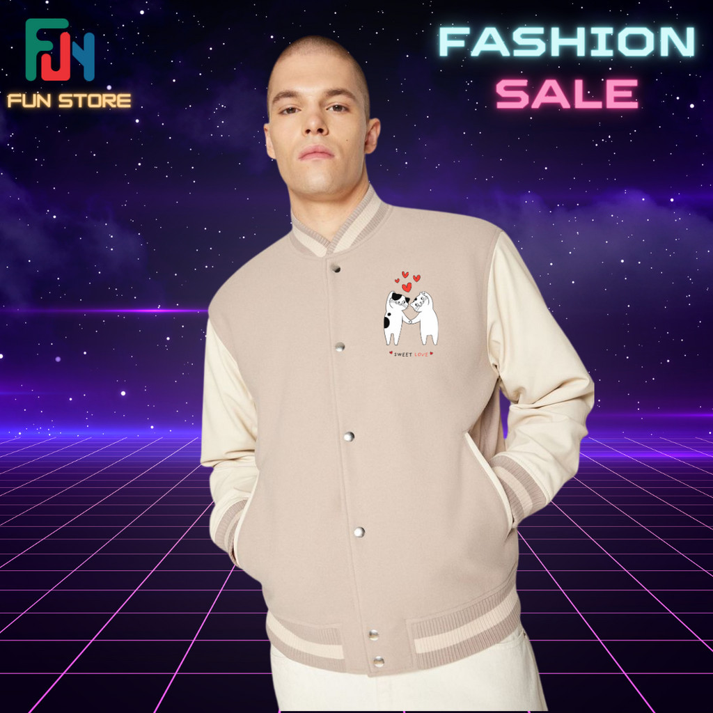 Varsity Jaket Coklat Cream kucing lucu Vintage Couple pasangan valentine Oversize S L XL M XXL XXXl 