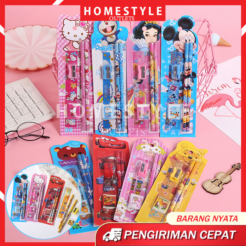 

Set Alat Tulis Sekolah 5 in 1 Karakter Lucu / Mini Stationery / Stationery Set / Alat Tulis Sekolah / Set Alat Tulis Pensil