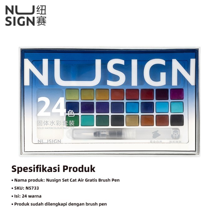 

Nusign Solid Watercolor Paint / Set Cat Air Padat Gratis Brush NS733