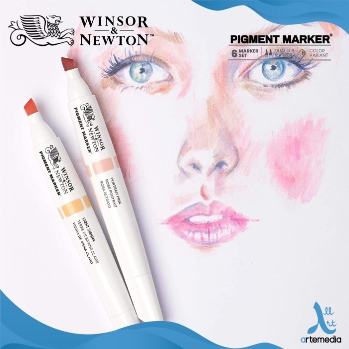 

PROMO!! -Marker Winsor & Newton Dual Nib Pigment Marker Set 6 Spidol Warna - RICH TONES