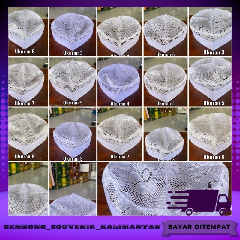 Peci hajir marawis / peci rajut / peci putih / kopiah / kopyah / songkok Gembong Souvenir Kalimantan