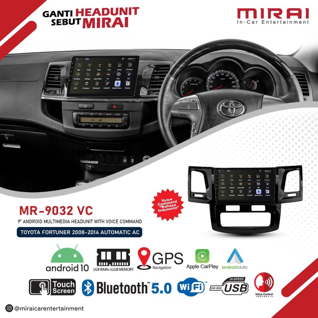 Headunit Android Mirai Fortuner 2005-2015 AC Digital 9 Inch Mirai MR 9032VC