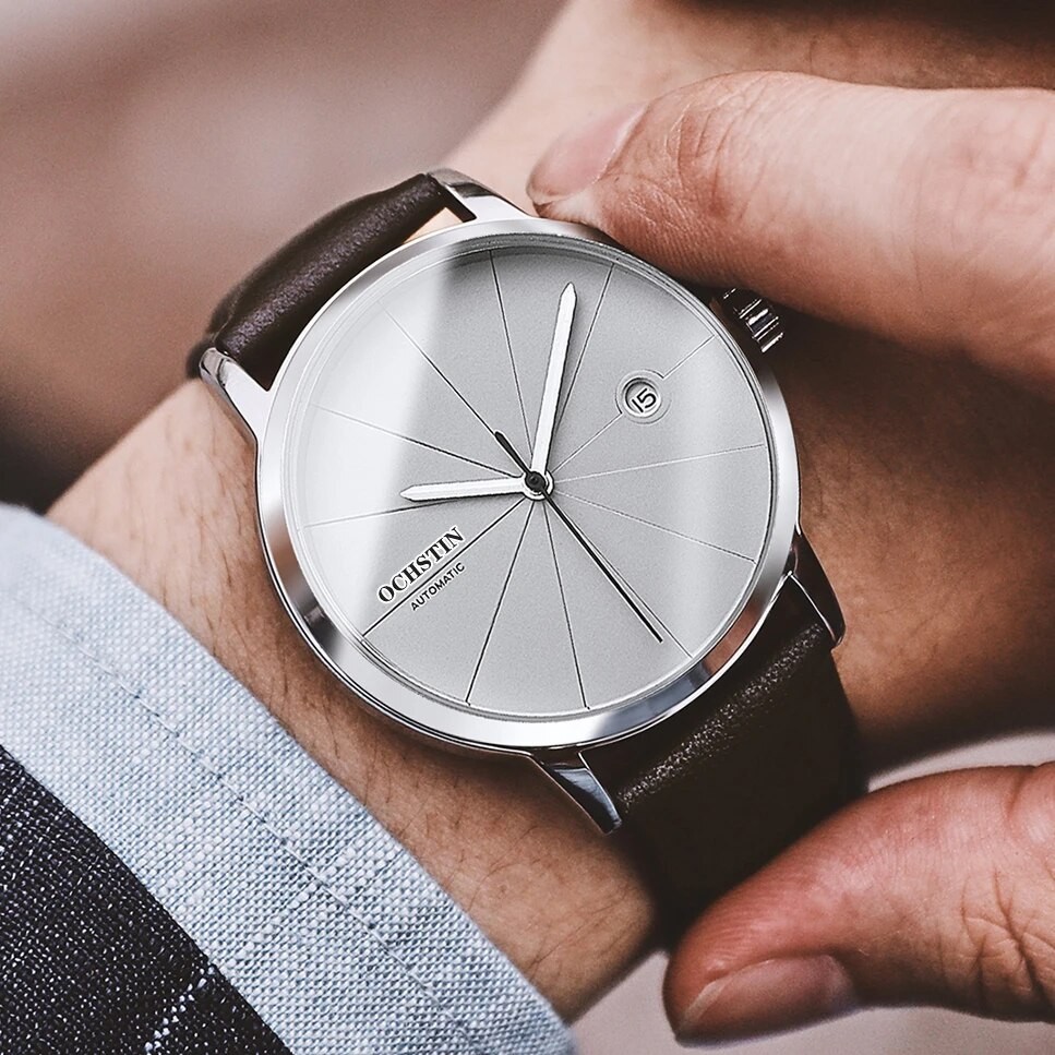 Jam Tangan Pria OCHSTIN Men Watch Automatic Mechanical Bussiness Leather Strap Wristwatches Waterpro