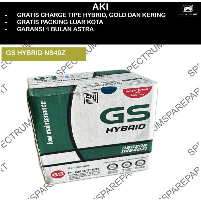 AKI MOBIL GS HYBRID NS40Z (36B20R) BASAH ORIGINAL ASTRA 12V 35AH NEPLE KECIL AVANZA - VELOZ - ESPASS