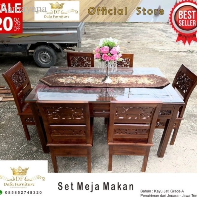 

custom order meja makan ukir kursi 6 + kursi sofa minimalis kayu jati Murah