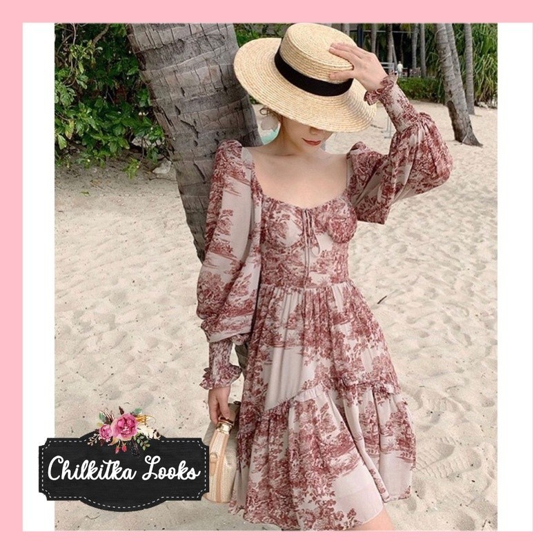 CHILKITKA LOOKS FASHION OUTFIT Jingtian Dress Korean Summer Gaun Pantai Mini Sexy Longsleeve Bohemia