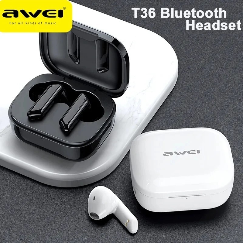 Awei T36 earbud Bluetooth nirkabel earphone tahan air dengan mikrofon kontrol sentuh Headset TWS wak