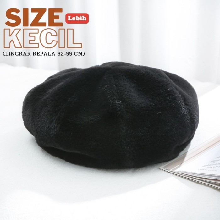 Topi Baret Musim Dingin Wanita / Baret Fur Wool Imitation Winter Fall - Hitam(Sz.Kecil)