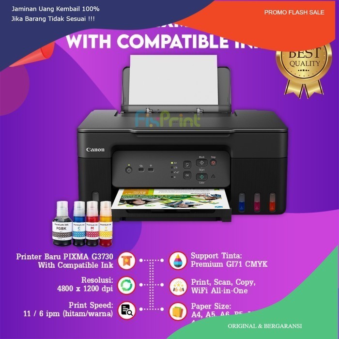 PROMO FLASH SALE PRINTER CANON PIXMA G3730 ALL-IN-ONE (PRINT, SCAN, COPY) WI-FI G-3730 - COMPATIBLE 