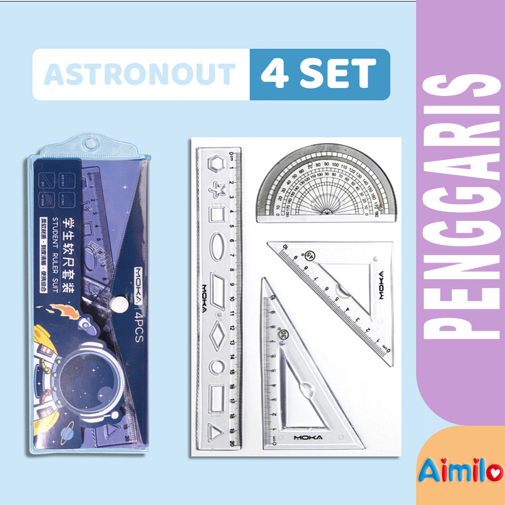 

Aimilo - Set Isi 4 Pcs Penggaris Lengkap Segitiga Busur dan Lurus Fancy Anak Sekolah / Premium Ruler