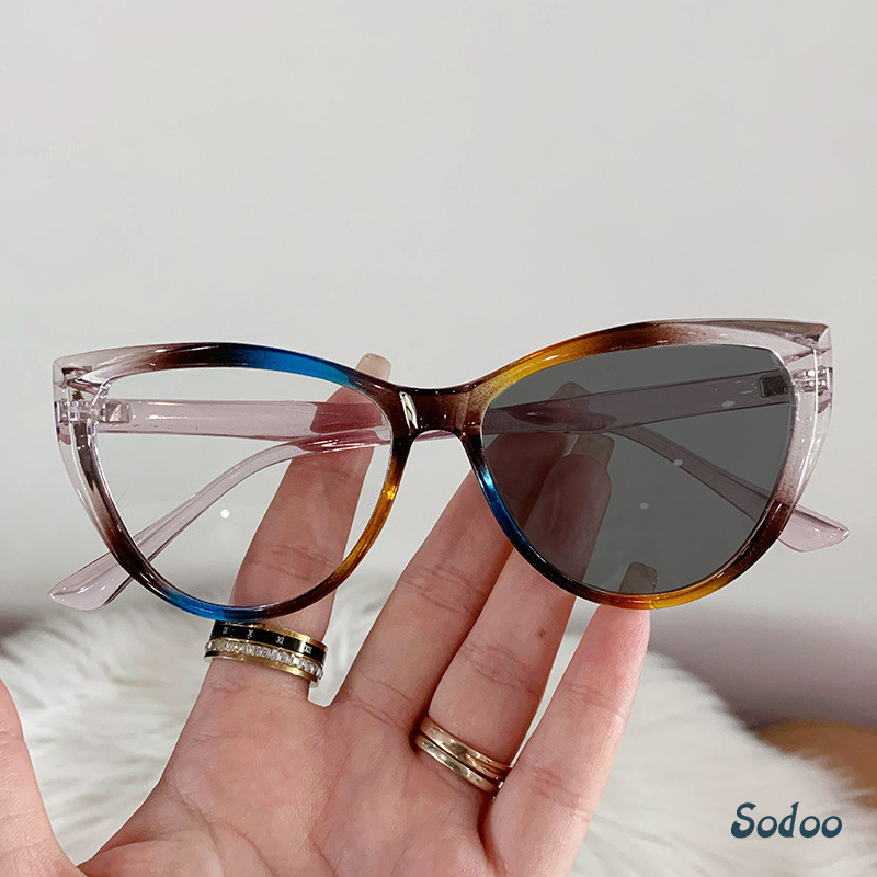 2 In 1 Kacamata Photocromic Cat Eye Lensa Anti Radiasi Wanita Pria Kacamata  Anti Uv Fotocromic - SO
