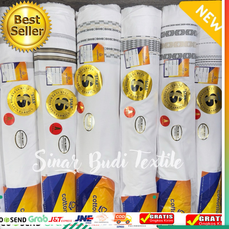 [Exclusive] Kain Katun Madinah Koko | Madinah Bordir 2 Sisi PUTIH | Per 0.5 Meter