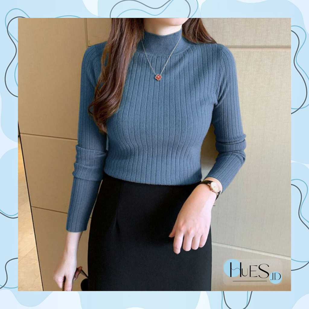 HUES.ID Atasan Baju Wanita Sweater Inner Rajut Baju Rajut Lengan Panjang Turtleneck 4101