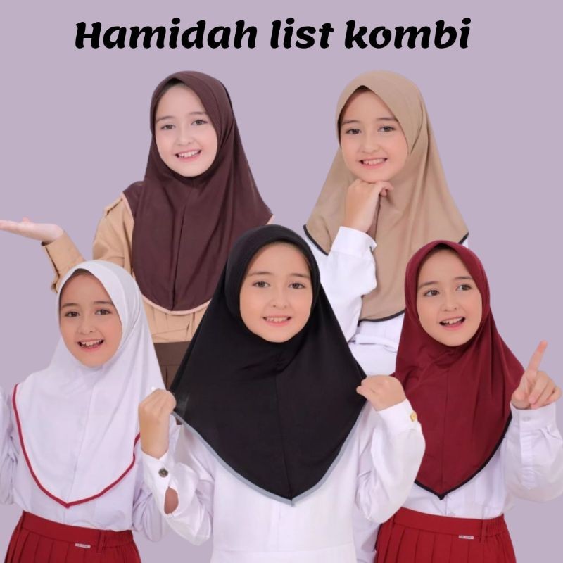 Jilbab Instan Anak Sekolah Bergo Hamidah Lis kombinasi/Jilbab Instan Jersey premium