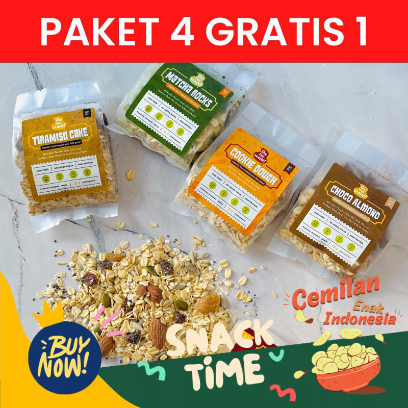 

Special Diskon (5 PACKS) ON THE GRAIN Overnight / Instant Oats - Sarapan Sehat Cemilan Healthy Muesli