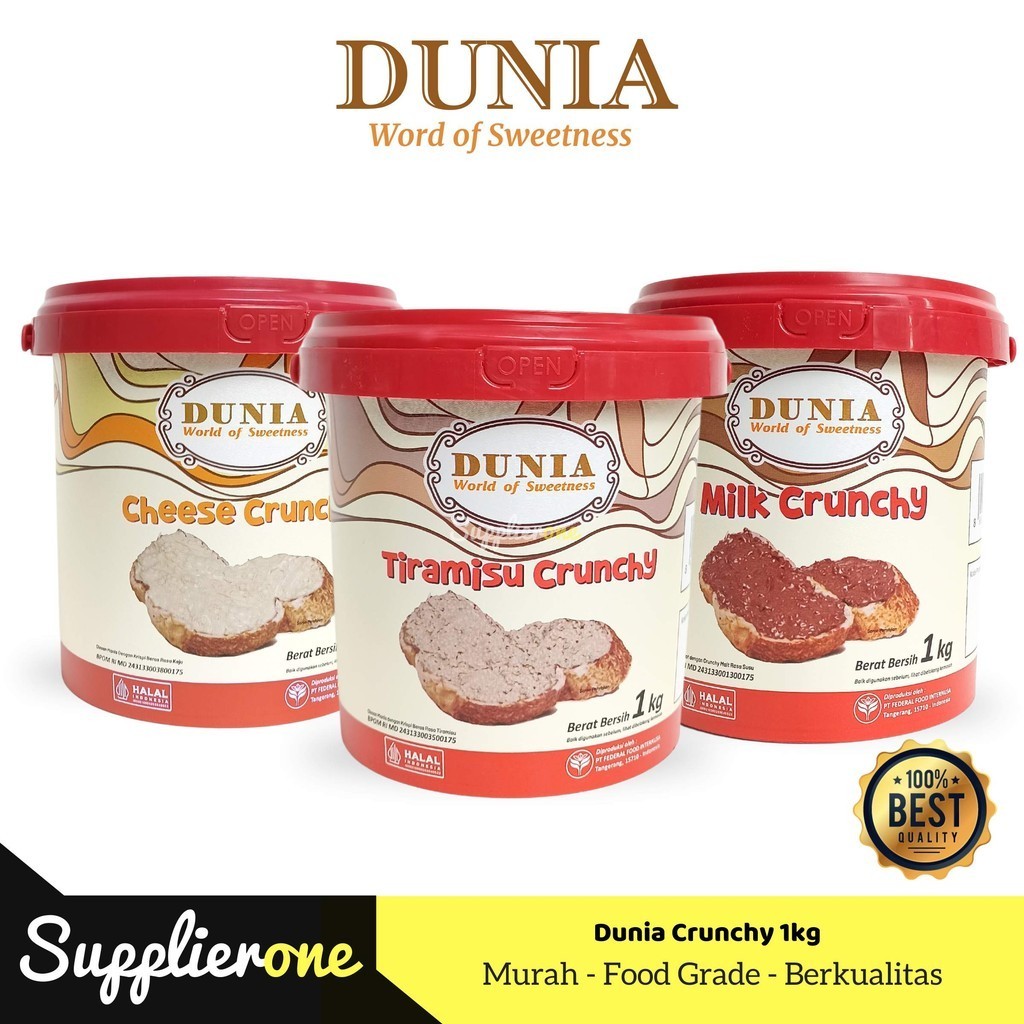 

Dunia Crunchy 1kg / Selai Dunia / Selai Roti Bakar / Toping Roti / Selai Roti / Selai Coklat / Olesan Roti / Dunia Cheese Crunchy / Dunia Tiramisu Crunchy / Dunia Milk Crunchy
