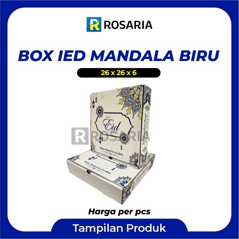 

BOX IED MANDALA BIRU 26X26X6 Kardus Bingkisan Hampers Lebaran Idul Fitri Kue Kering Parsel Parcel
