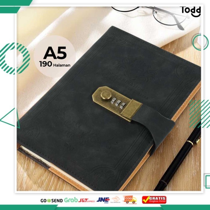 

Paling Murah Buku Catatan Notebook Diary Harian A5 Cover Kulit PU Kunci Password - Hitam