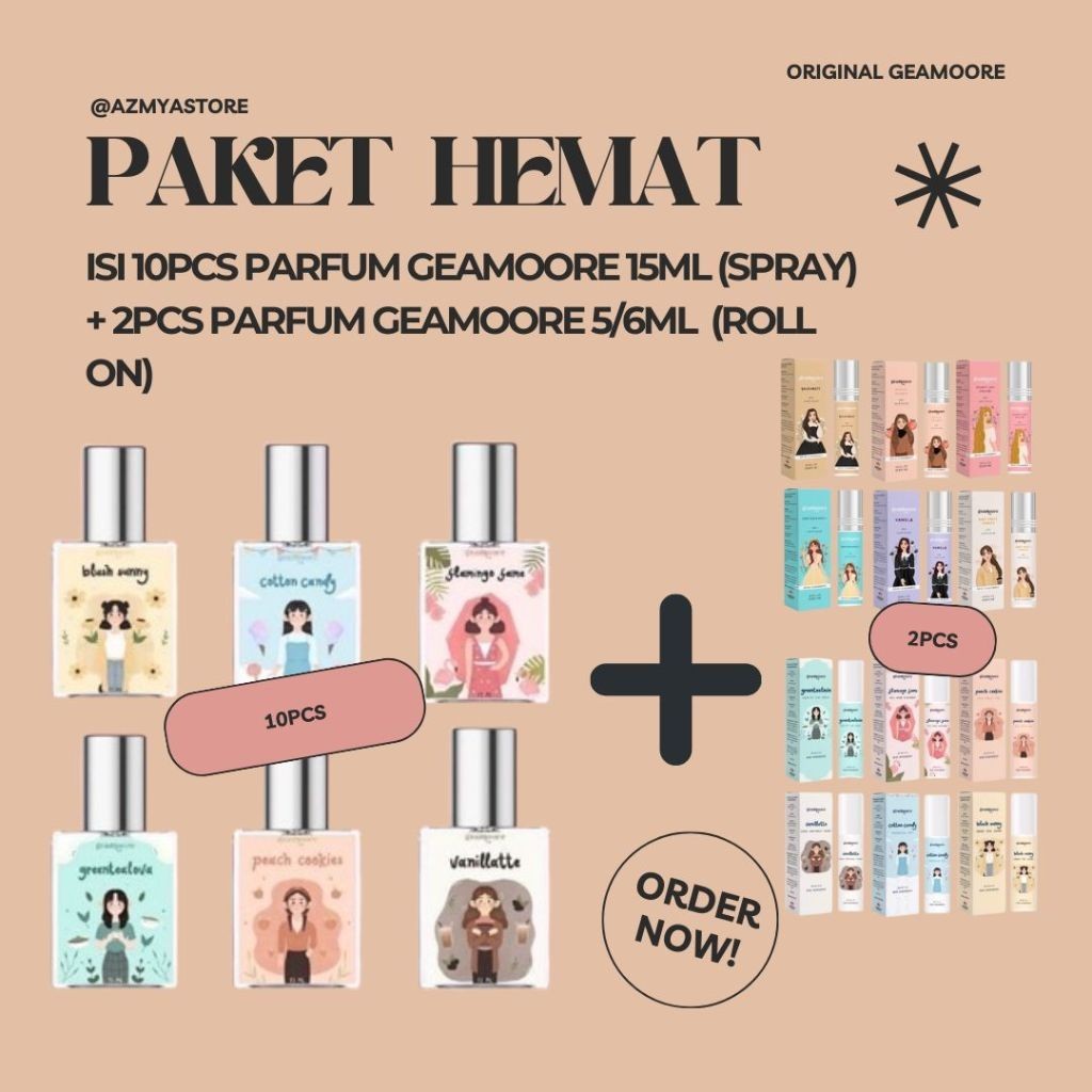 Paket Hemat Parfum Geamoore 10pcs 15ml + 2pcs 5/6ml - Paket Usaha Reseller Parfume Geamore- Kinanhij