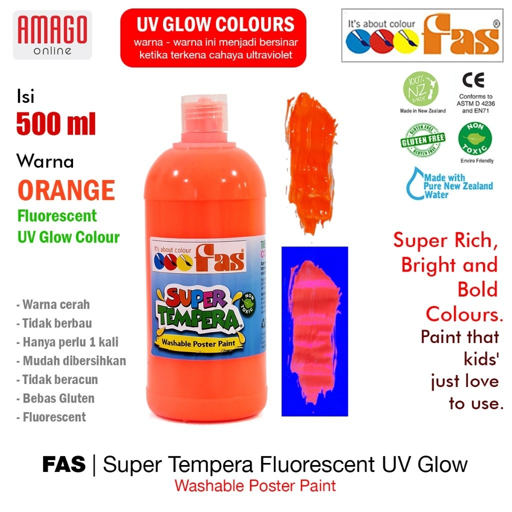 

Cat Poster Lukis FAS Super Tempera Fluorescent UV Glow Paint Washable - 500 ml - Orange