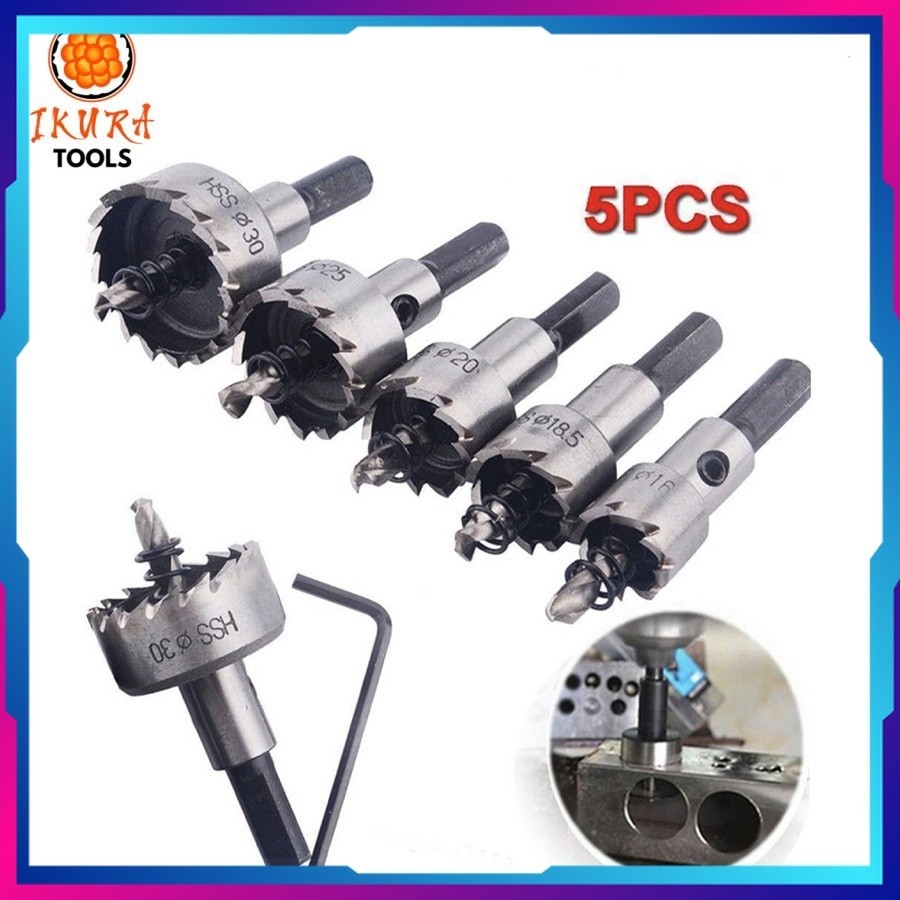Holesaw HSS Set 5 Pcs Mata Bor Hole Saw Kayu Besi Plastik Metal