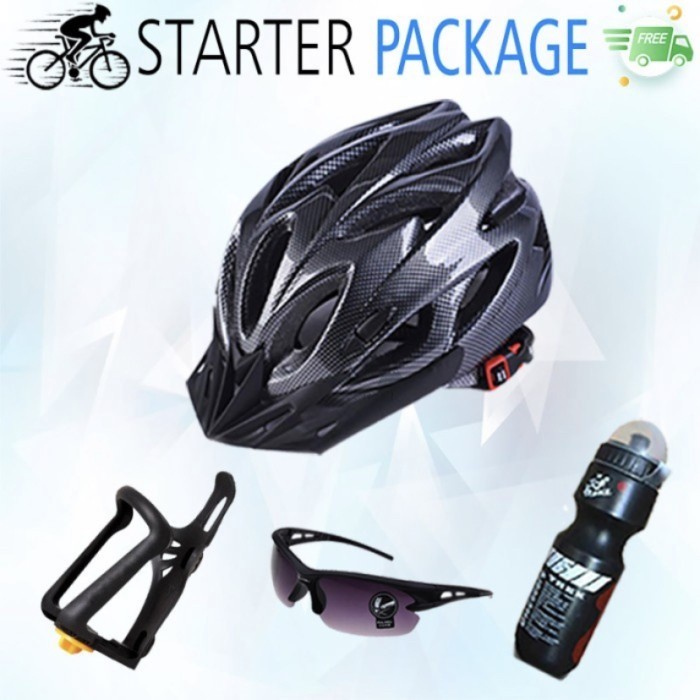 

PAKET 4 in 1 Helm sepeda + Botol minum + Holder + kacamata