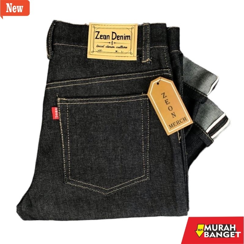 Celana denim pria- ZEON DENIM 14Oz  - CELANA DENIM SELVDEGE ACCENT RAW DENIM KAKU BISA FADING