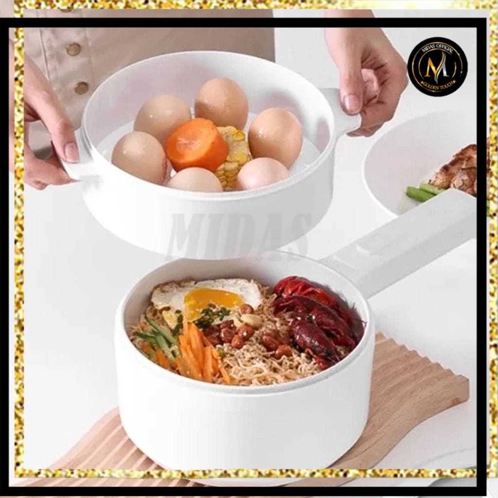 PANCI LISTRIK KERAMIK PUTIH PANCI MASAK DAN KUKUS ELEKTRIK MULTIFUNGSI ANTI LENGKET MEMASAK POT PORT
