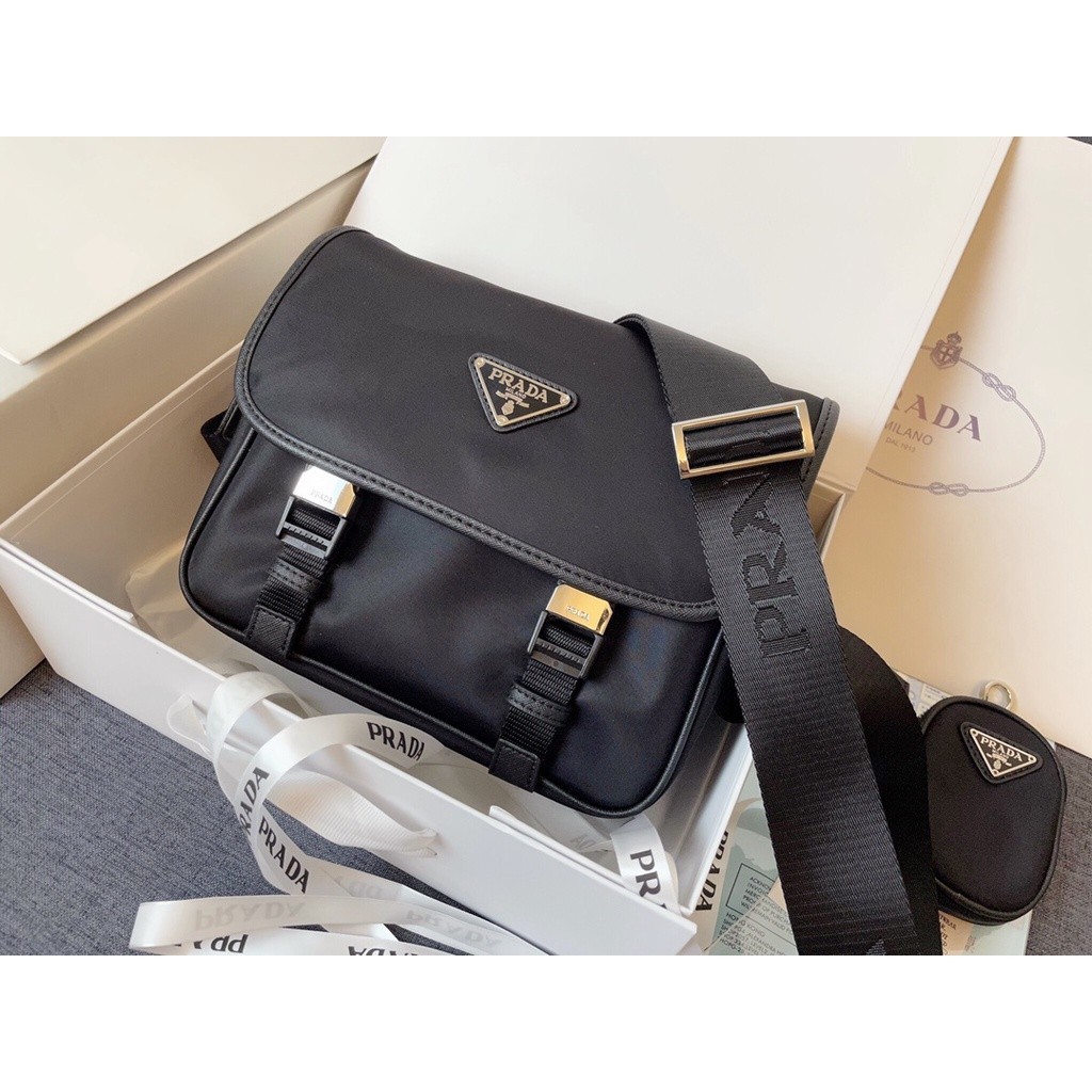 Pra*da Men's Nylon Triangle Element Postman Bag Messenger Bag Crossbody Bag Shoulder Bag