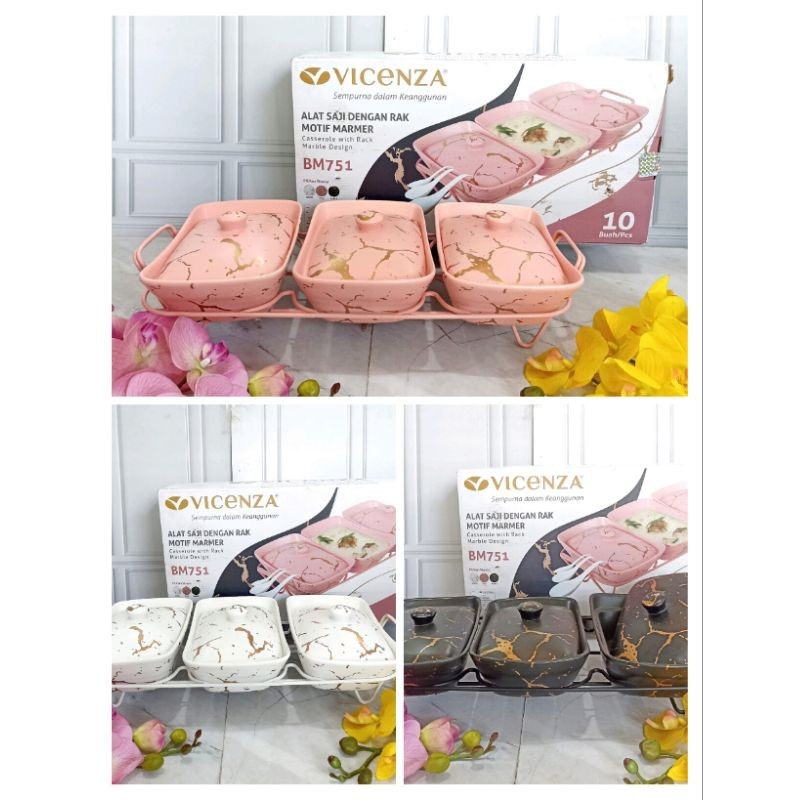 (Packing Kayu) Prasmanan Gandeng 3 Vicenza Marble Set 3pcs