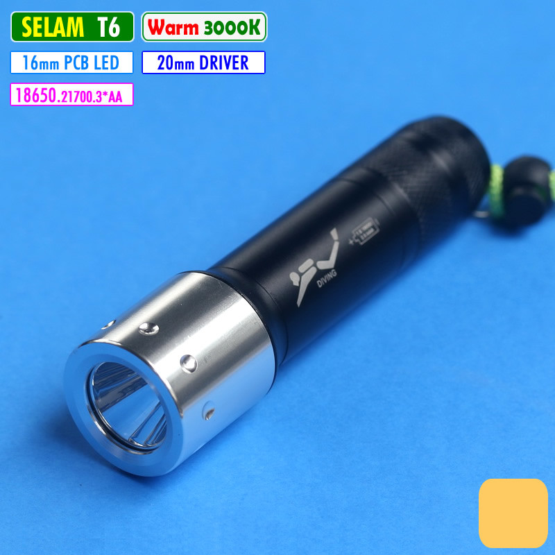 Senter Selam Led Cahaya Warm Diving Scuba Snorkel 40 Meter Casing Alumunium XML T6 Saklar Belakang A