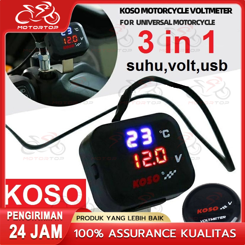 Voltmeter Koso 3 In 1 USB Charger Universal SEMUA MOTOR Anti Air Original Termometer Digital Jam Suh